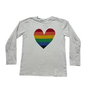 PRIMARY Rainbow Heart Long Sleeve Tee Size 6-7 Kids White Love Cotton Unisex